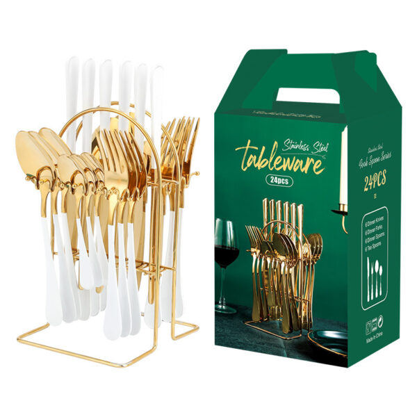 Gold Dinnerware Set Stainless Steel Tableware Set Knife Fork Spoon Luxury Cutlery Set With Storage Rack Dishwasher - Image 8