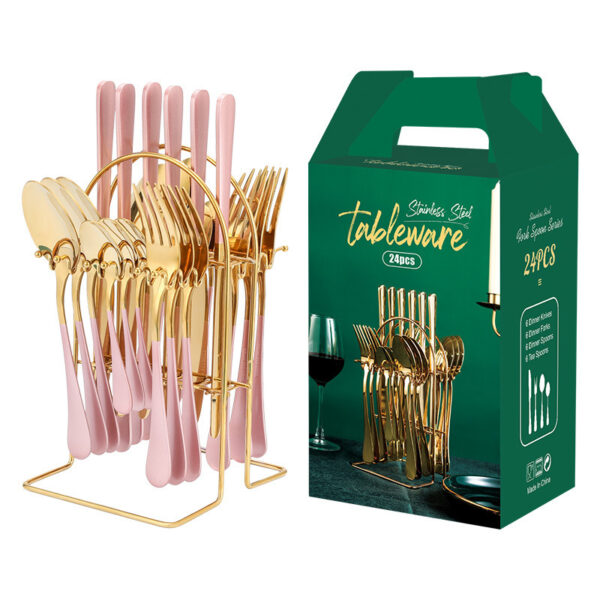 Gold Dinnerware Set Stainless Steel Tableware Set Knife Fork Spoon Luxury Cutlery Set With Storage Rack Dishwasher - Image 7
