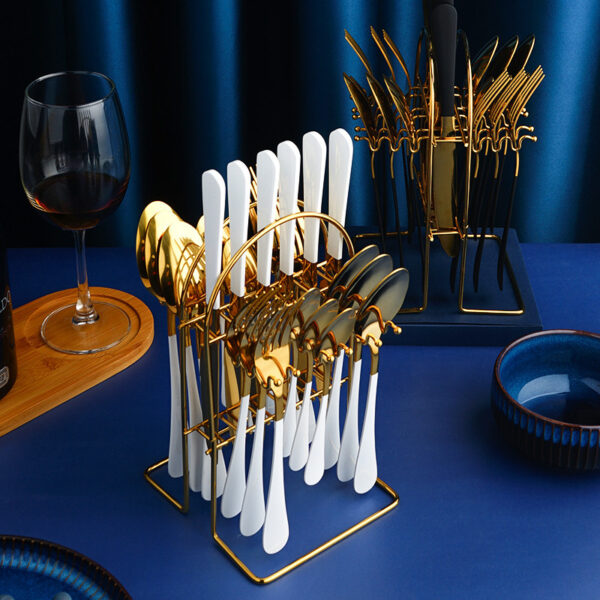 Gold Dinnerware Set Stainless Steel Tableware Set Knife Fork Spoon Luxury Cutlery Set With Storage Rack Dishwasher - Image 10