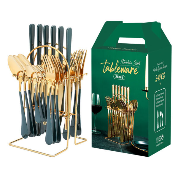 Gold Dinnerware Set Stainless Steel Tableware Set Knife Fork Spoon Luxury Cutlery Set With Storage Rack Dishwasher - Image 5