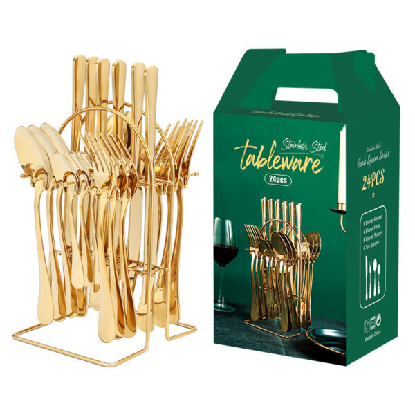 Gold Dinnerware Set Stainless Steel Tableware Set Knife Fork Spoon Luxury Cutlery Set With Storage Rack Dishwasher - Image 9